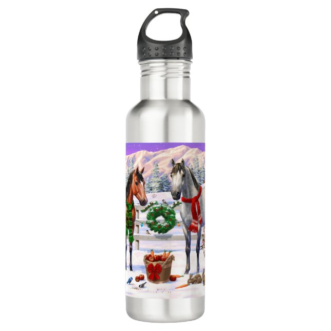 Christmas Horses in Snow 710 Ml Water Bottle (Front)