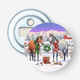 Christmas Horses in Snow Bottle Opener