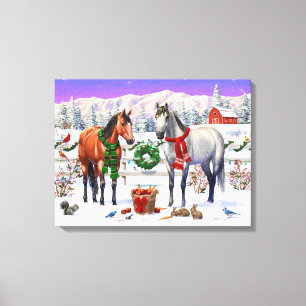 Christmas Horses in Snow Canvas Print