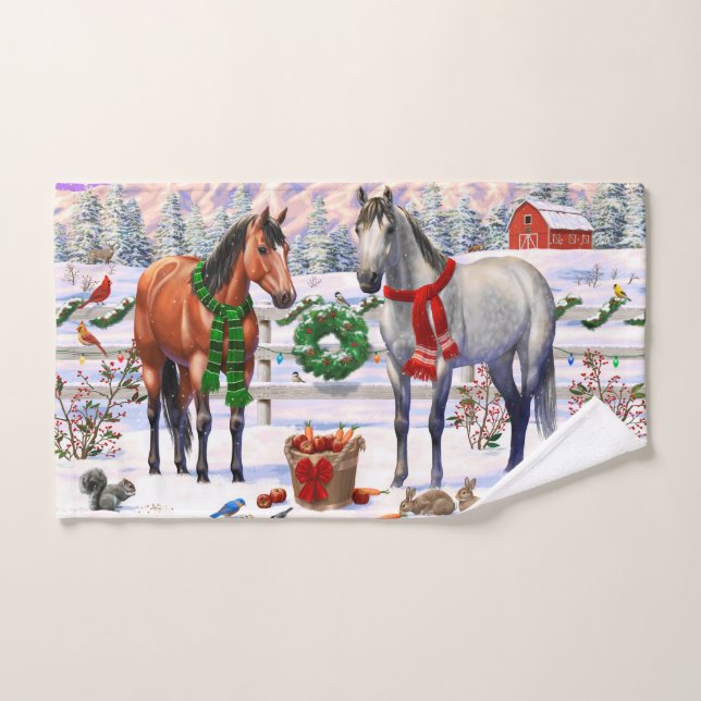 Christmas Horses in Snow Hand Towel (Hand Towel)