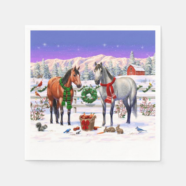 Christmas Horses in Snow Napkin (Front)