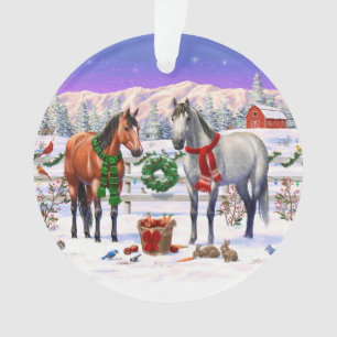 Christmas Horses in Snow Ornament