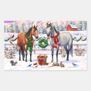 Christmas Horses in Snow Rectangular Sticker