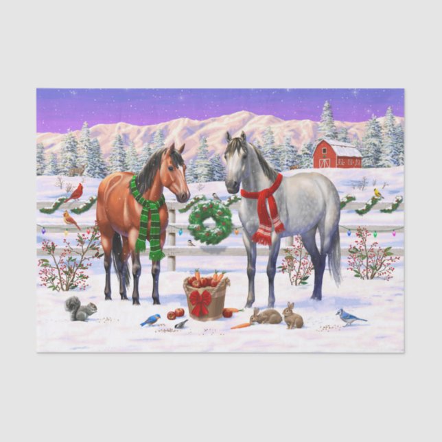 Christmas Horses in Snow Tissue Paper (Front)