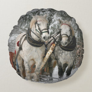 Christmas Horses Round Pillow