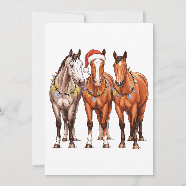 Christmas Horses Western Cowboy Santa Hat Farm Holiday Card (Front)