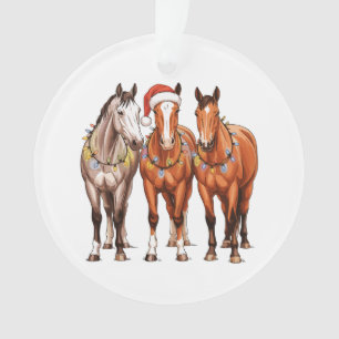 Christmas Horses Western Cowboy Santa Hat Farm Ornament