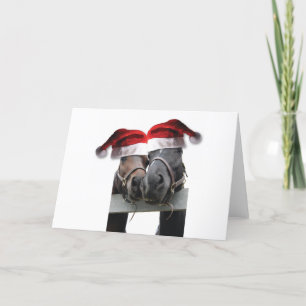 Christmas Horses With Santa Hats Holiday Card