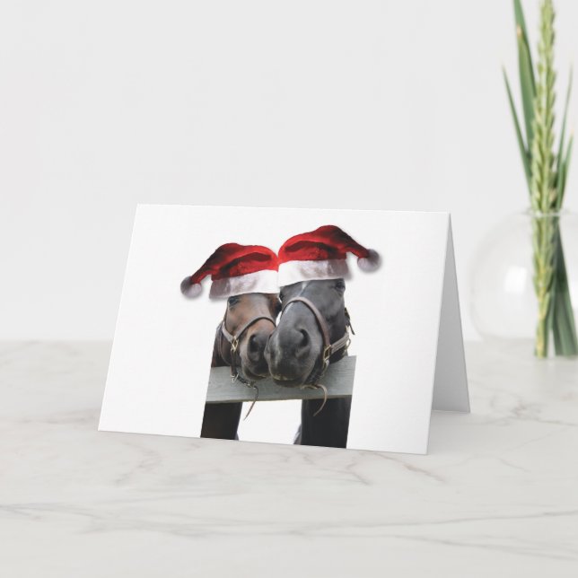 Christmas Horses With Santa Hats Holiday Card (Front)