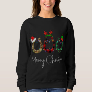 Christmas Horseshoe Leopard Plaid Santa Hat Horse  Sweatshirt