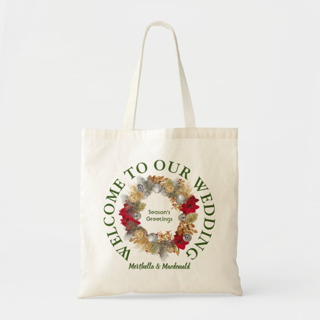 Christmas Hospitality Welcome to our Wedding Tote Bag (Front)