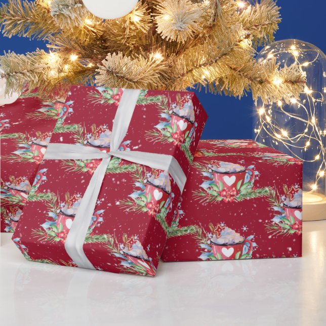 Christmas Hot Chocolate and Snowflakes Wrapping Paper (Holidays)