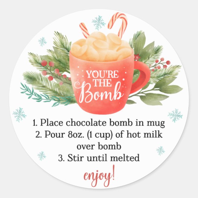Christmas Hot Chocolate Bomb Holiday Classic Round Sticker (Front)