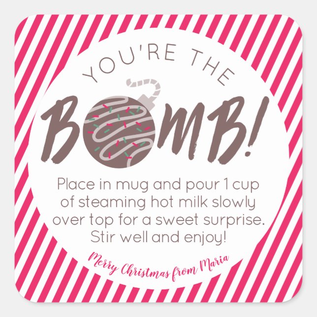 Christmas Hot Chocolate Bomb Square Stickers (Front)