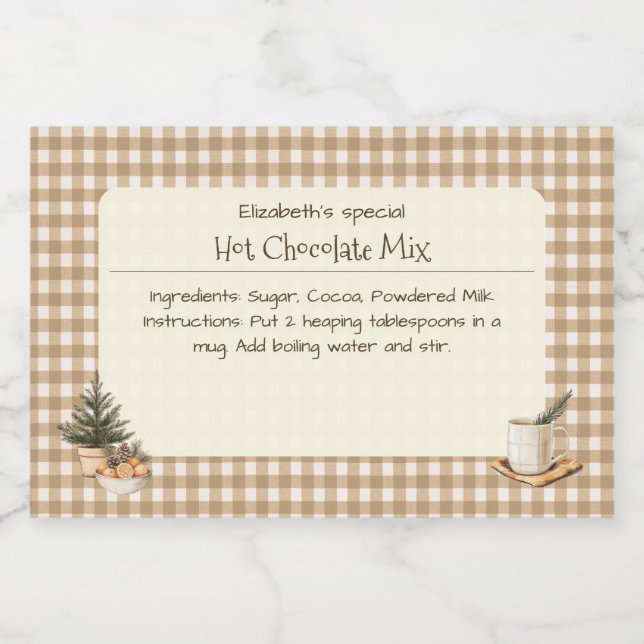 Christmas Hot Chocolate Mix Brown Gingham Labels (Single Label)