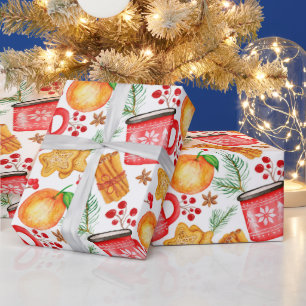 Christmas Hot Chocolate Mugs and Cookies Wrapping Paper