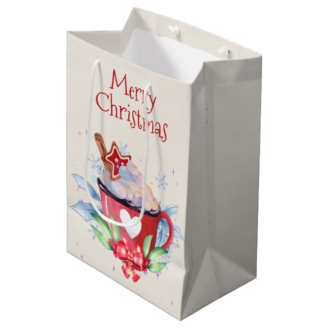 Christmas Hot Chocolate on Ivory  Medium Gift Bag (Front Angled)