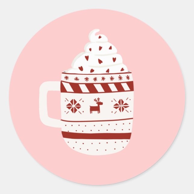 Christmas Hot Chocolate Pink Classic Round Sticker (Front)