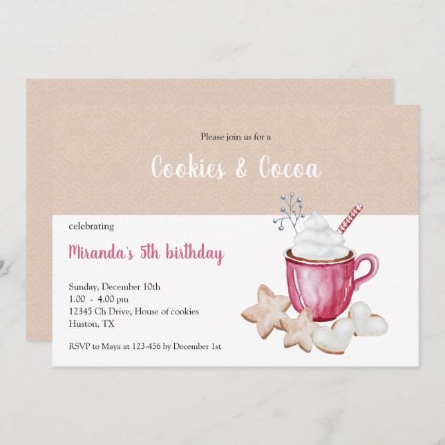Christmas Hot Cocoa And Cookies Watercolor Invitation (Front/Back)