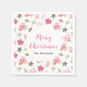 Christmas Hot Cocoa and Pink Poinsettias Napkin