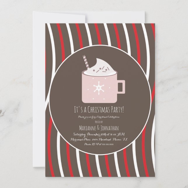 Christmas Hot Cocoa Party Candy Cane Brown Invitation (Front)