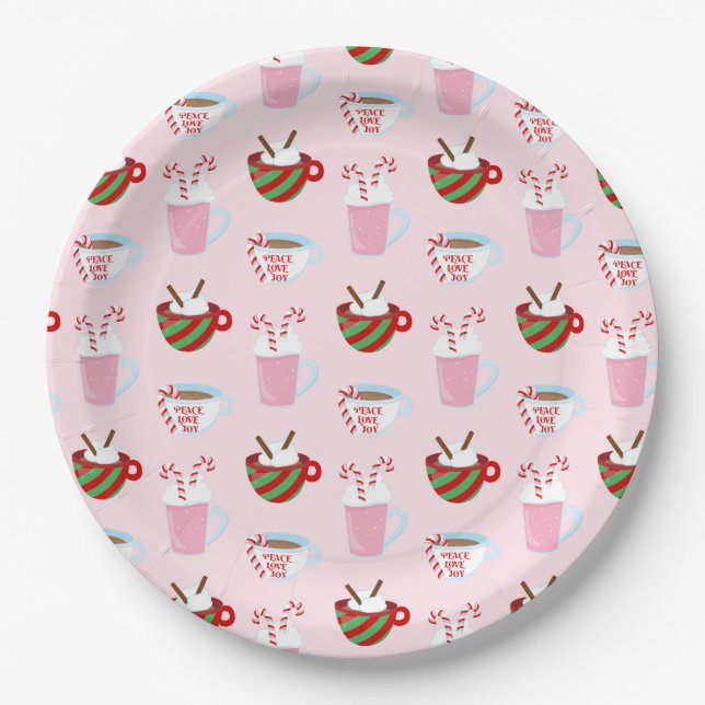 Christmas Hot Cocoa Pattern Paper Plate (Front)