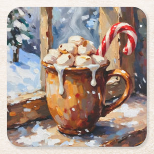 Christmas Hot Cocoa with Roasted Marshmallows Square Paper Coaster