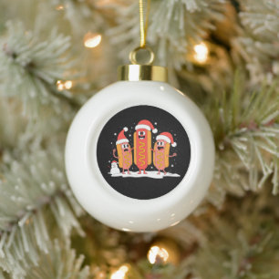 Christmas Hot Dog Santa Hat Snowman Mustard Xmas Ceramic Ball Christmas Ornament