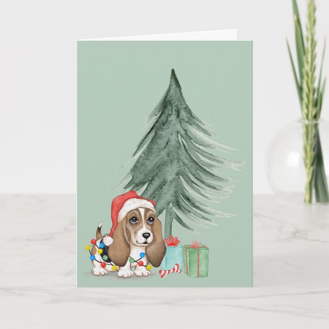 Christmas Hound Dog in Lights  Card (Front)