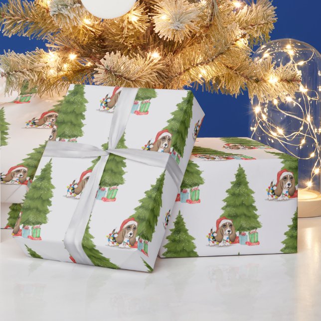 Christmas Hound Dog in Lights Wrapping Paper (Holidays)