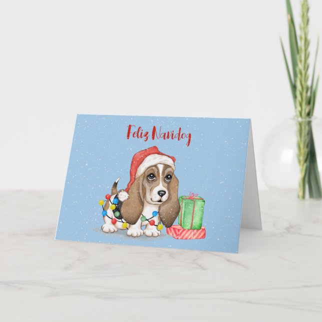 Christmas Hound Dog in Tangled Lights Card (Front)