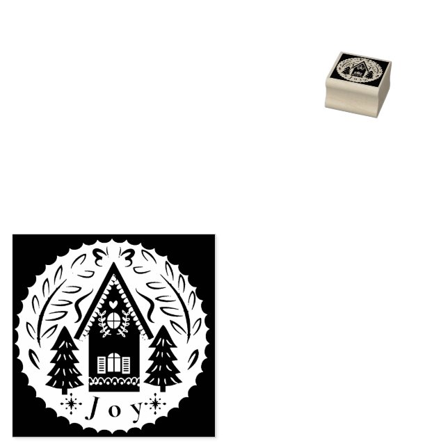 Christmas House and Trees  Rubber Stamp (Stamped)