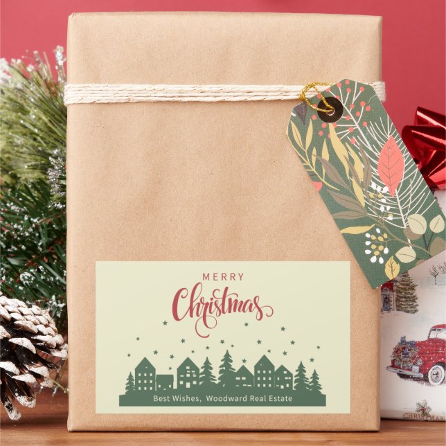 Christmas House Elegant Retro | Real Estate Custom Rectangular Sticker (Holiday)
