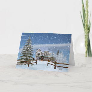 Christmas, House in Snowy Winter Scene Holiday Card