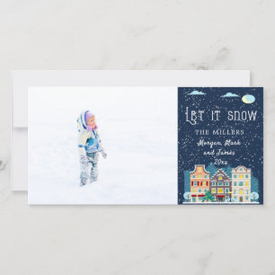 Christmas house let it snow holiday photo card