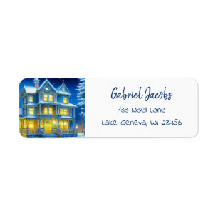Christmas House on a Snowy Night Holiday Return Address Label