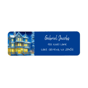 Christmas House on a Snowy Night Holiday Return Address Label