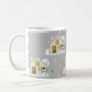 Christmas House Pattern - Grey Background  Coffee Mug