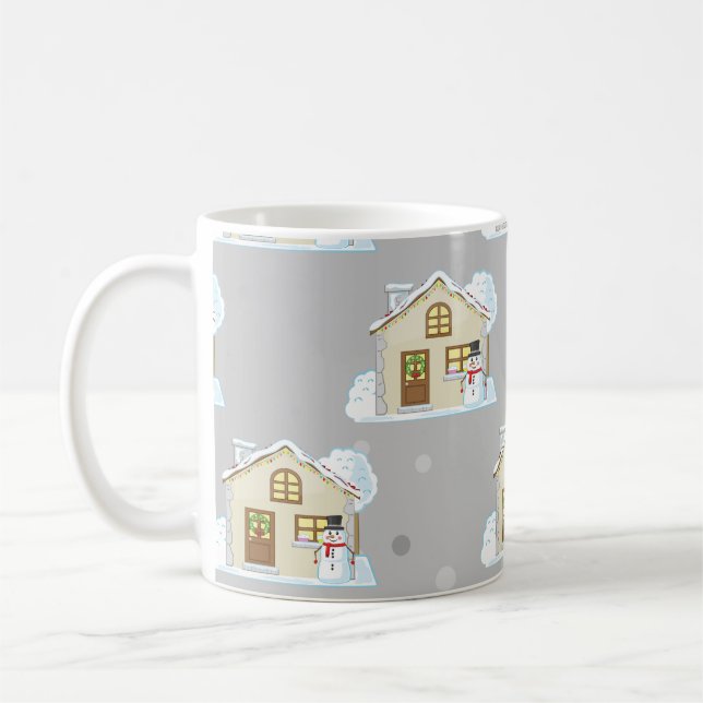 Christmas House Pattern - Grey Background  Coffee Mug (Left)