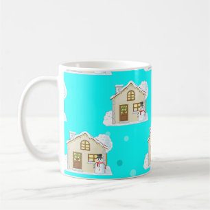 Christmas House Pattern - Light Blue Background Coffee Mug