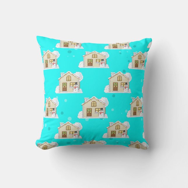 Christmas House Pattern - Light Blue Background Cushion (Front)