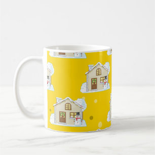 Christmas House Pattern - Yellow Background Coffee Mug