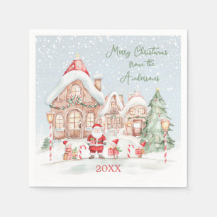 Christmas House Santa Tree Holidays Party Napkin