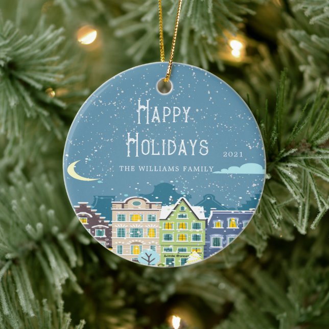 Christmas House Snow Day Photo Holiday Ornament (Tree)