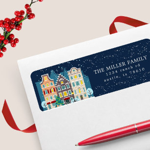 Christmas house snowy night holiday return address label