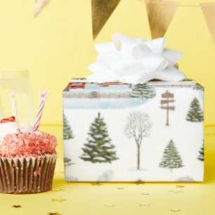 Christmas House Watercolor Pattern  Wrapping Paper