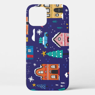 Christmas Houses: Flat Vintage Illustration. iPhone 12 Case