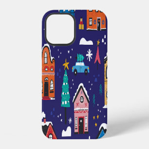 Christmas Houses: Flat Vintage Illustration. iPhone 12 Case