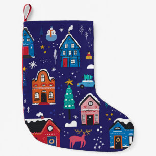 Christmas Houses: Flat Vintage Illustration. Small Christmas Stocking