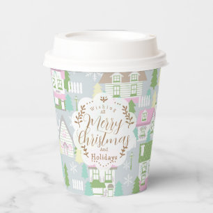Christmas Houses Grey Paper Cups